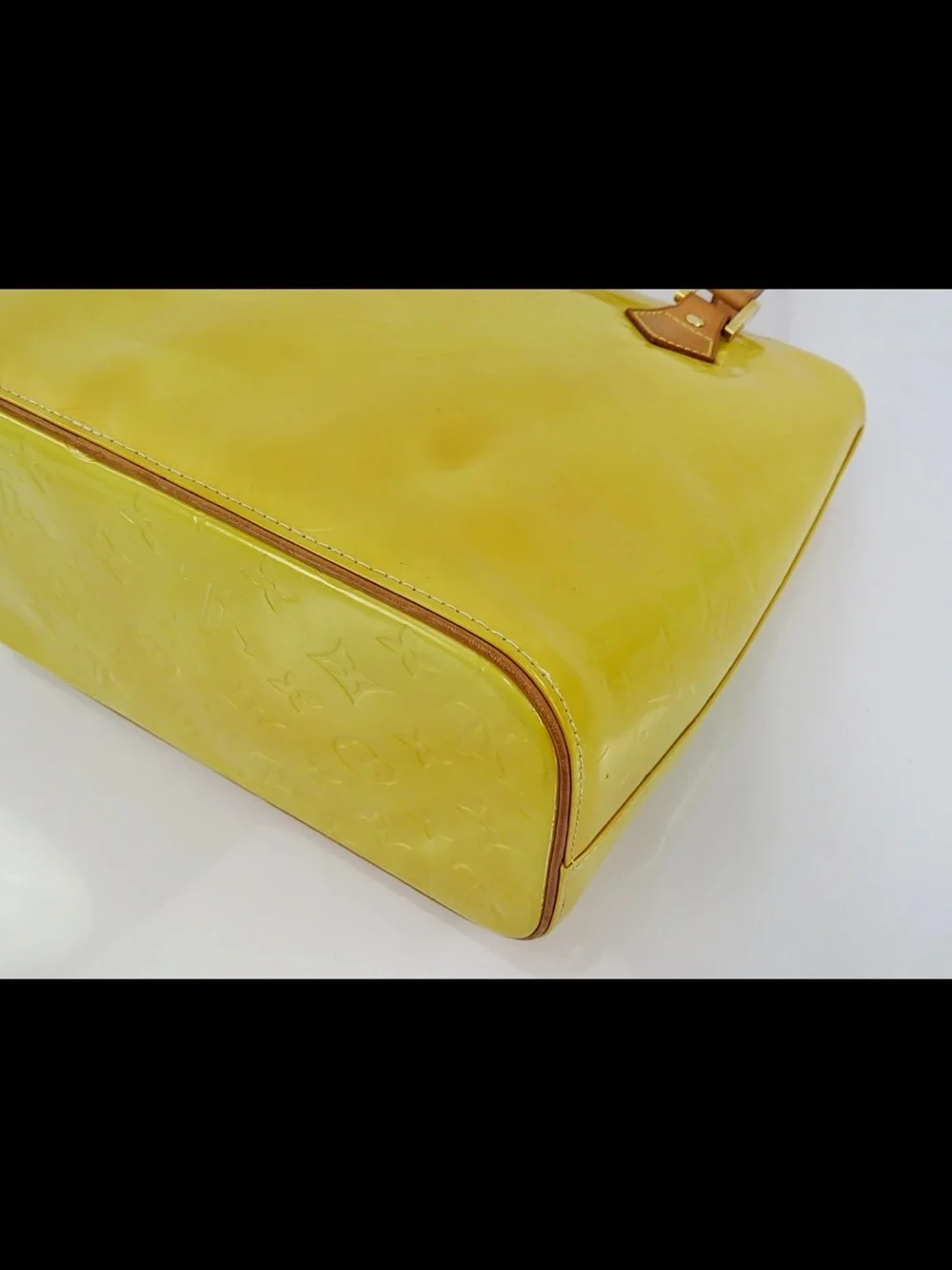 Louis Vuitton Yellow Patent Monogram Tote with Tan Handles